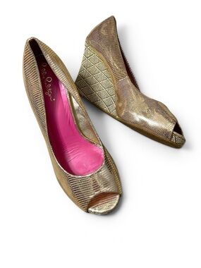 Lilly Pulitzer metallic leather peeptoe wedge